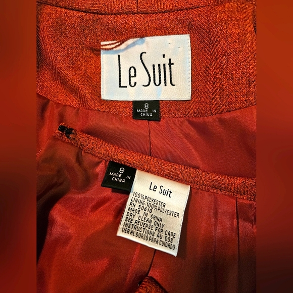 Le Suit Women’s Pencil Skirt Set Suits Orange/ Rust Herringbone Pattern Size 8 - Picture 7 of 10